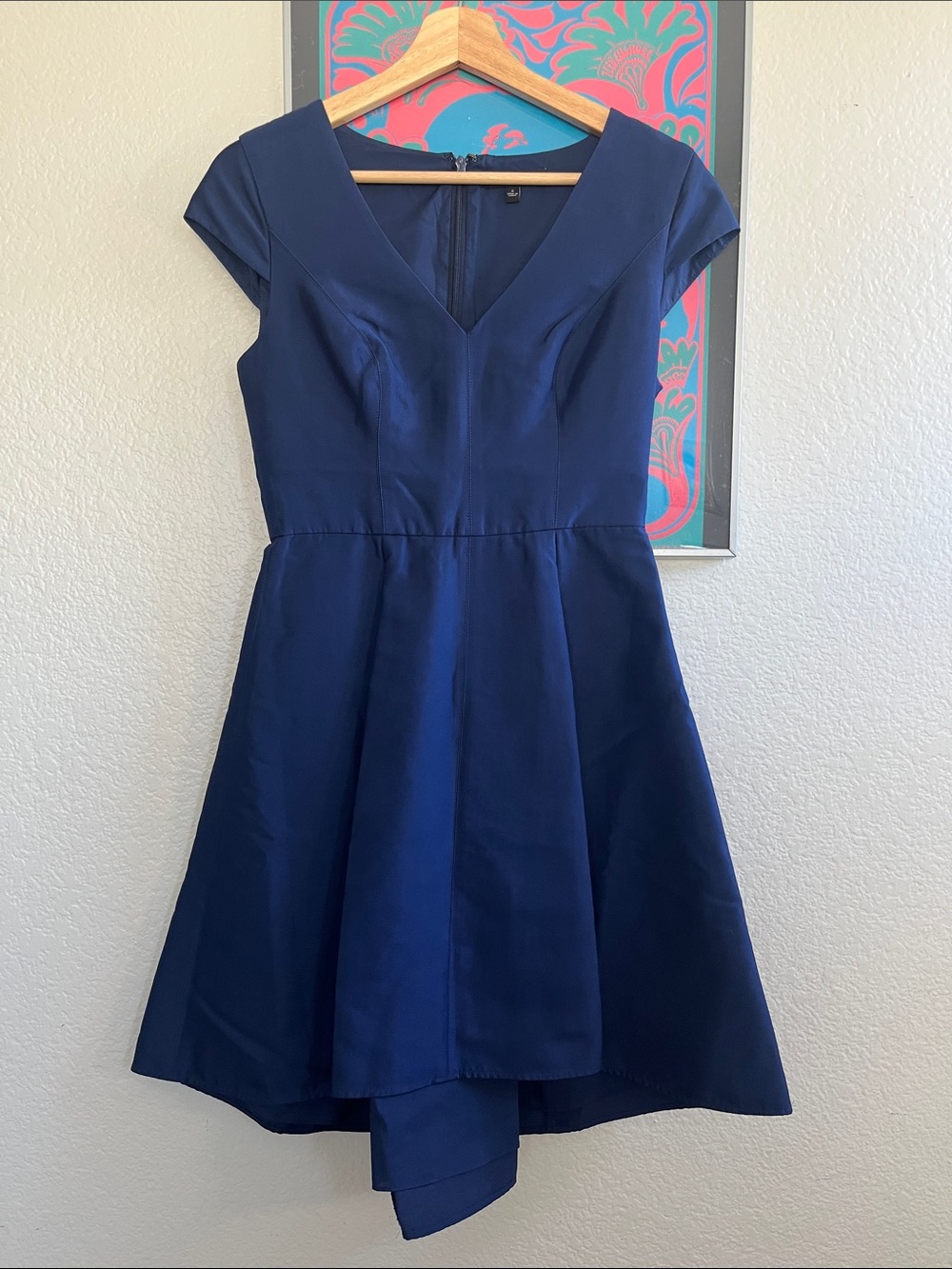 Halston Heritage Navy Blue High-Low V-Neck Fit & Flare Dress